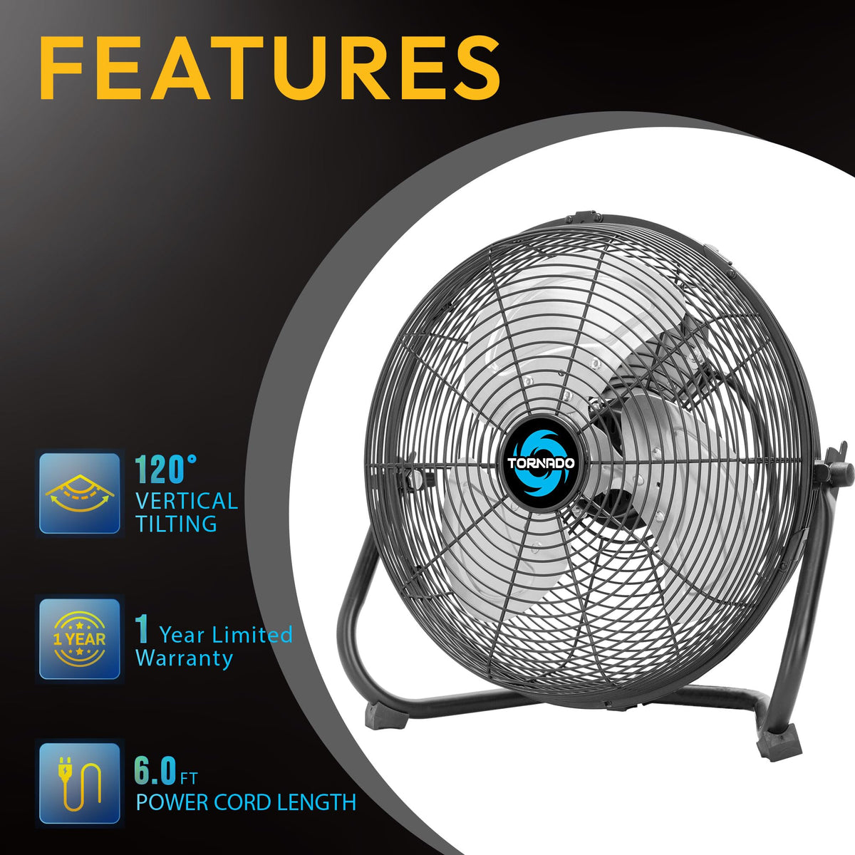 12 Inch 3-Speed High Velocity Metal Floor Fan Y7417