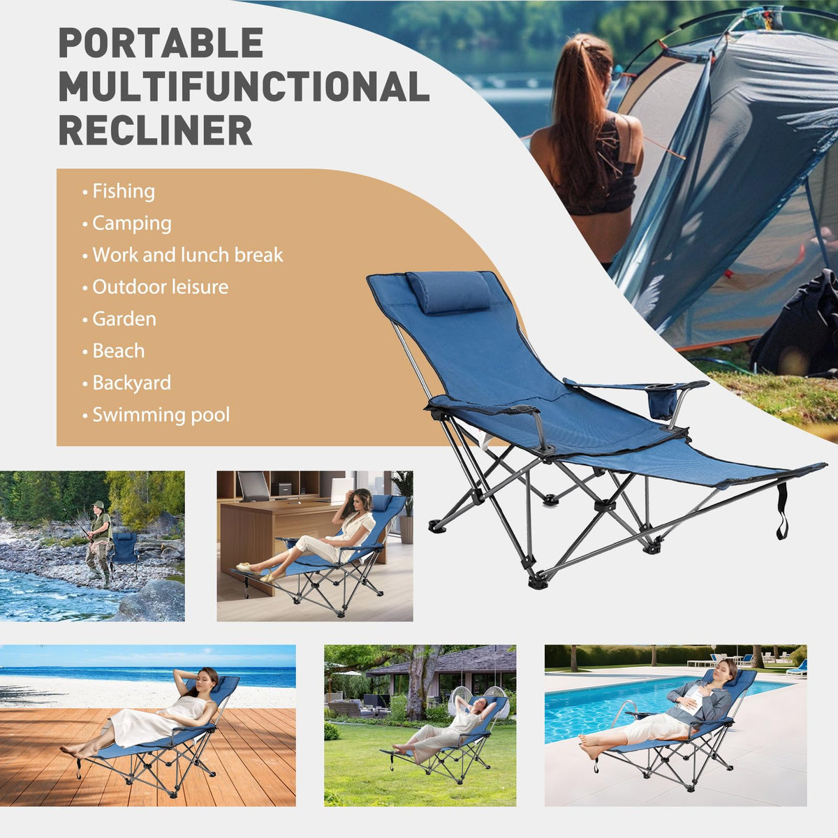 Zero Gravity Reclining Folding Chair with Footrest Cup Holder K9822