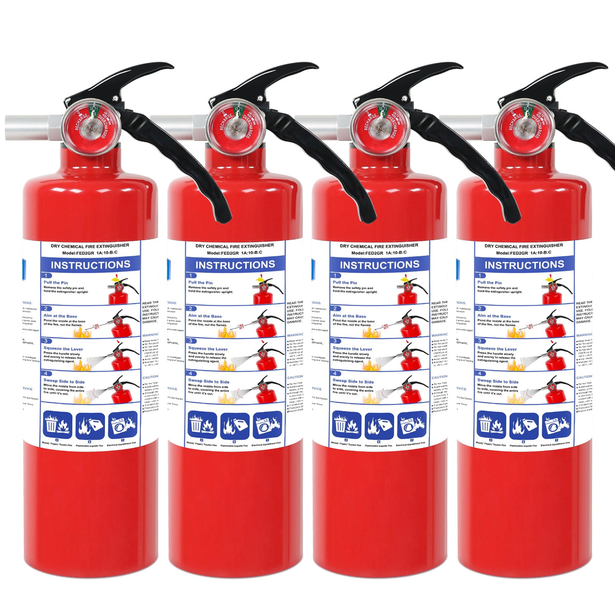 4 Pack ABC Dry Chemical Fire Extinguishers J8114