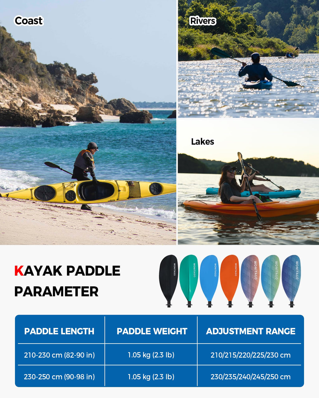 Adjustable Fiberglass Shaft Nylon Blade Kayak Paddle Y251