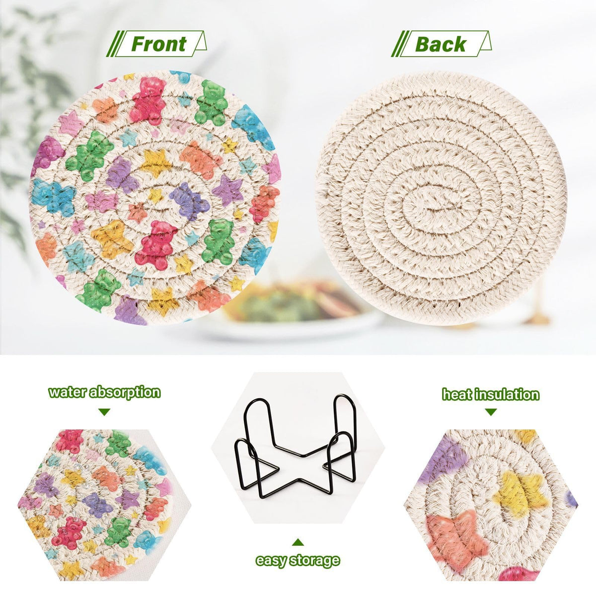 Coasters Set of 6 Colorful Gummy Bears Stars G656436