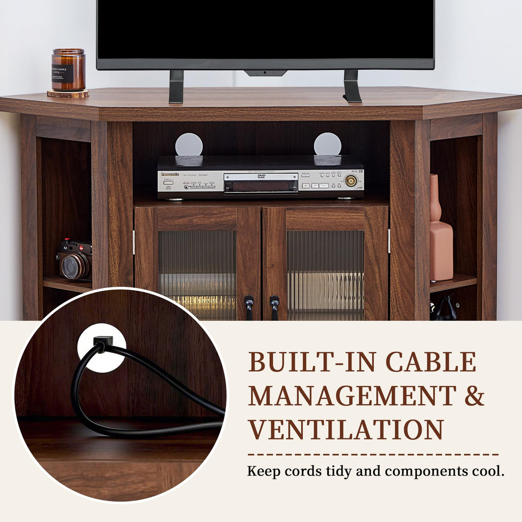Corner TV Stand for TVs up to 48 Inch with Storage Shelves and 2 Doors N28191
