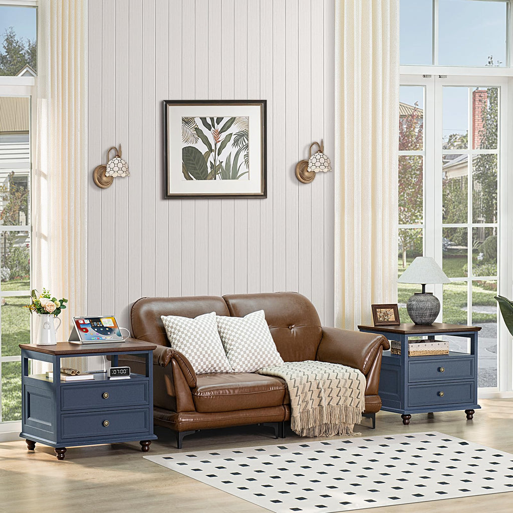 Blue 2 Drawer Wood Nightstand C27591