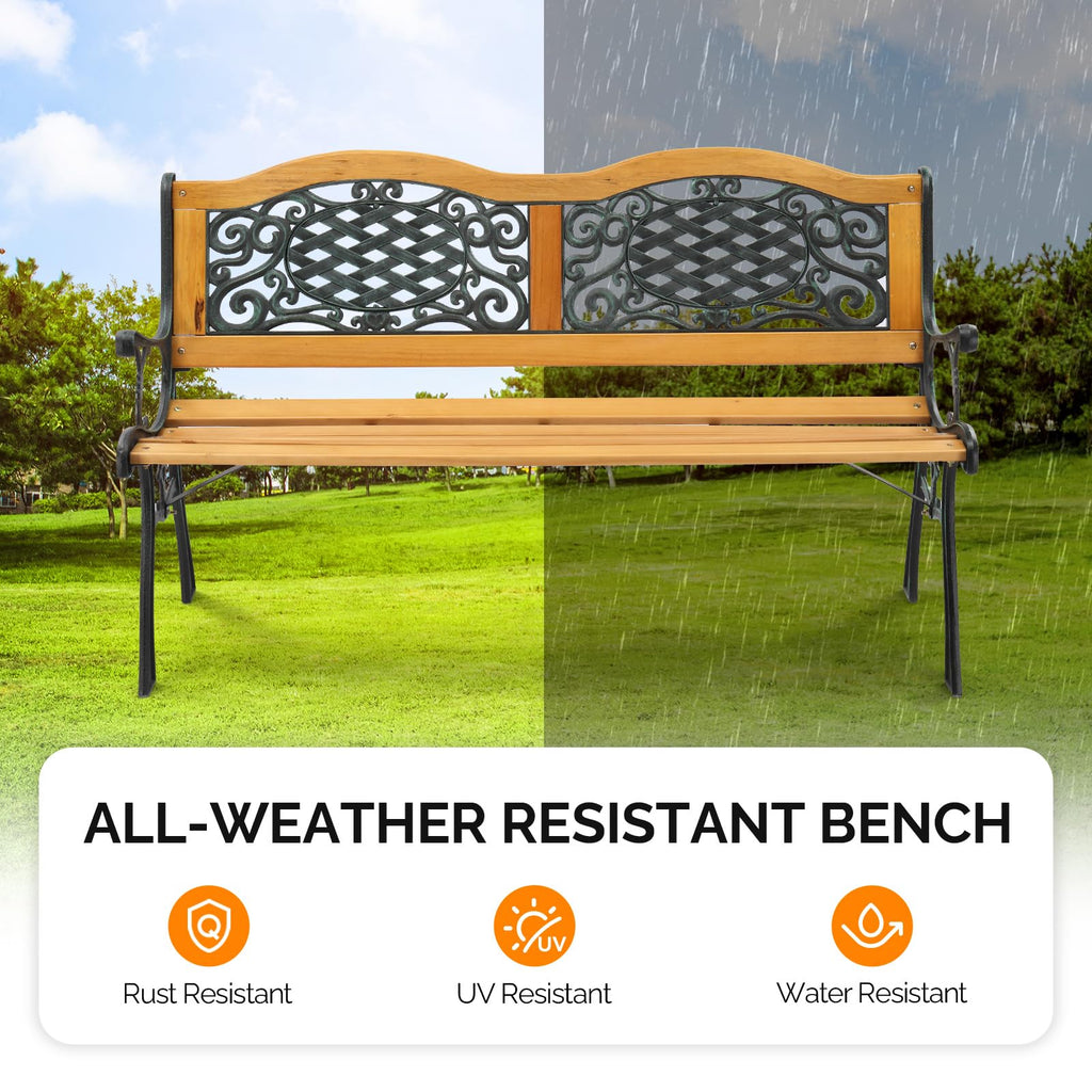 Cast Iron Teak Outdoor Bench 3-Seater Y162