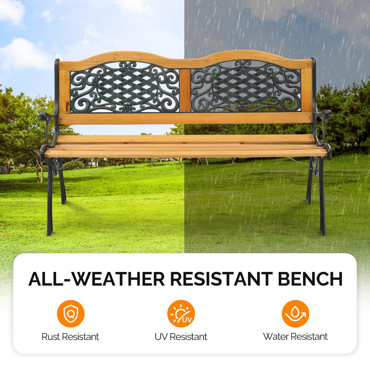 Cast Iron Teak Outdoor Bench 3-Seater Y162