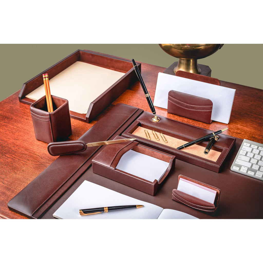 Chocolate Brown Leather 8 Piece Desk Set T47338