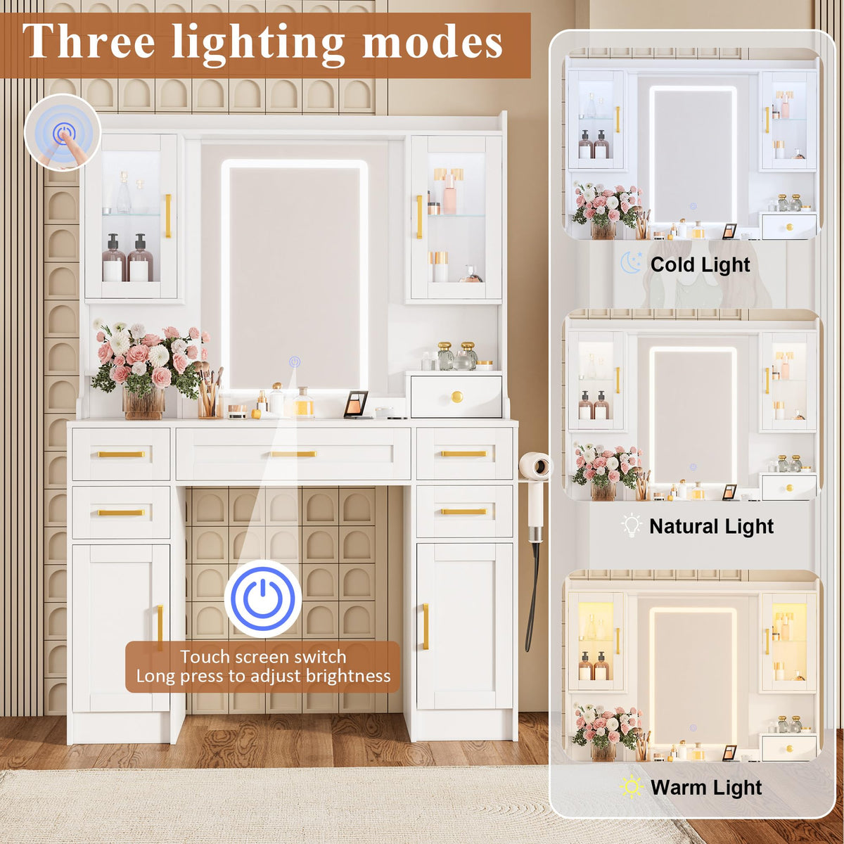 Vanity Desk with Mirror and LED Lights A4980