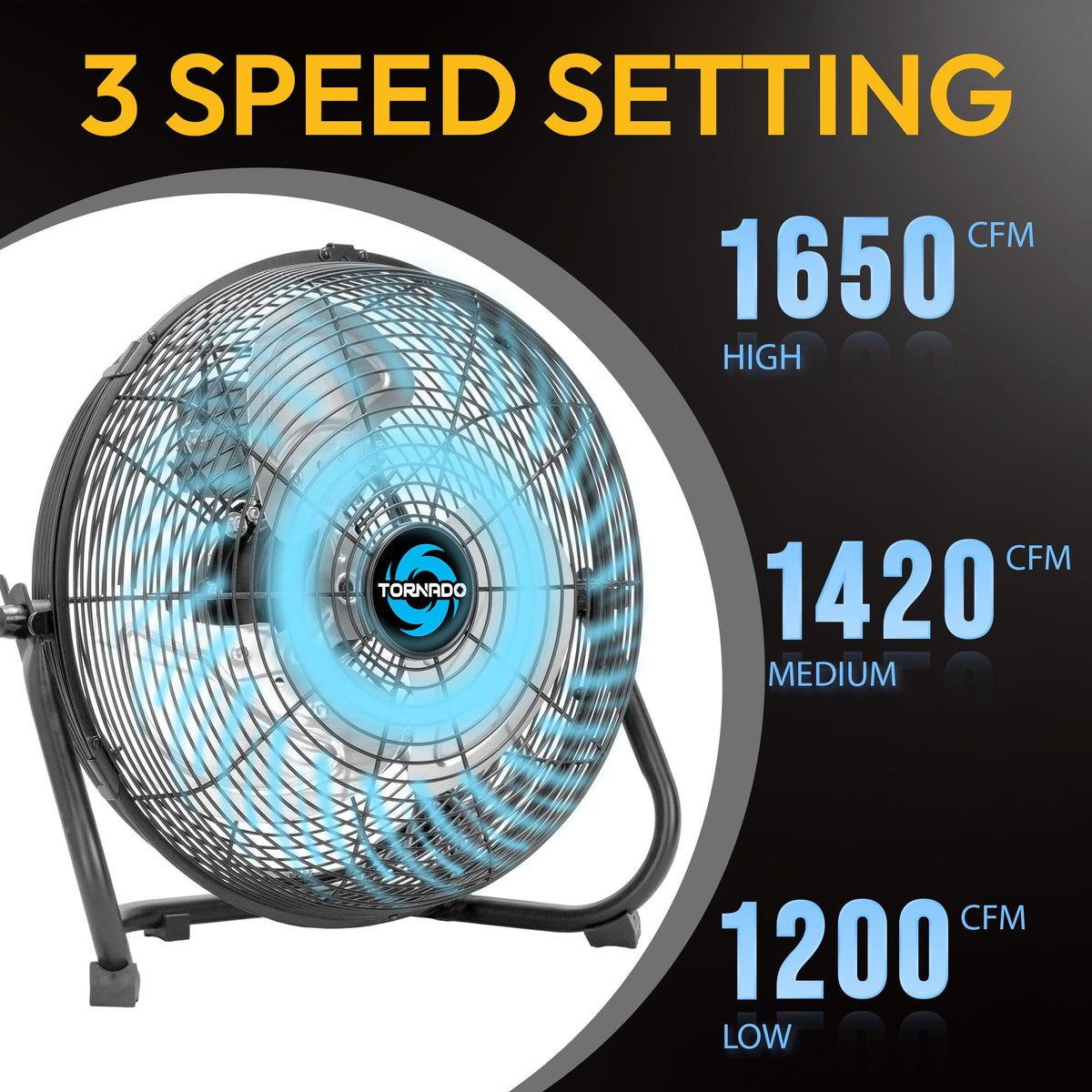 12 Inch 3-Speed High Velocity Metal Floor Fan Y7417