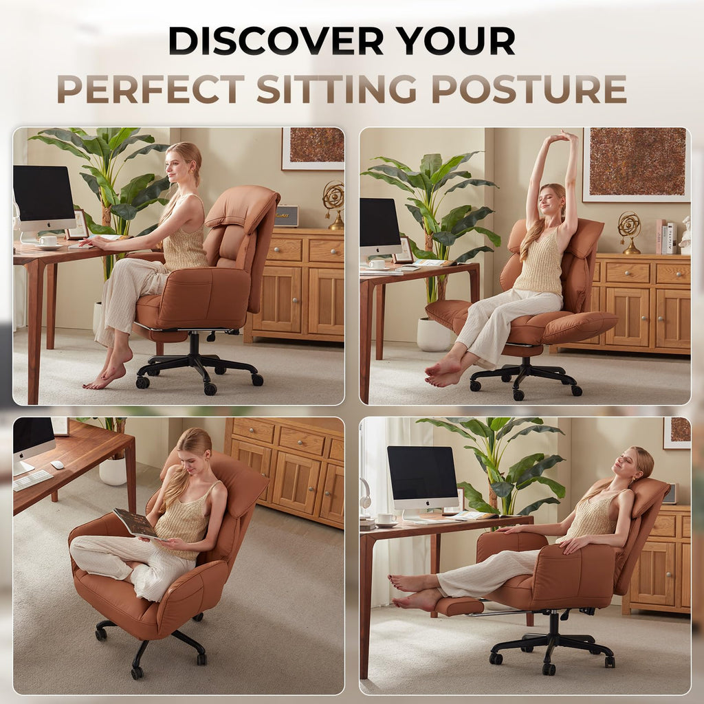Brown Cross Legged Office Chair with Footrest and Metal Base L9367