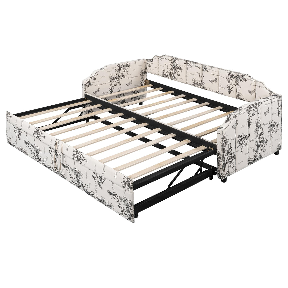 Twin Size Linen Upholstered Daybed with Trundle U948274