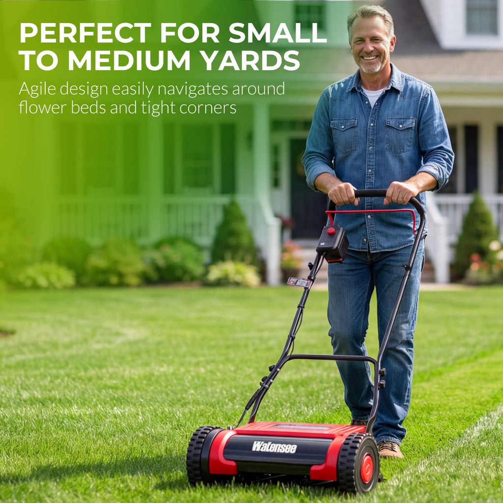 16-Inch Cordless Electric Reel Lawn Mower with 2 Batteries D930646