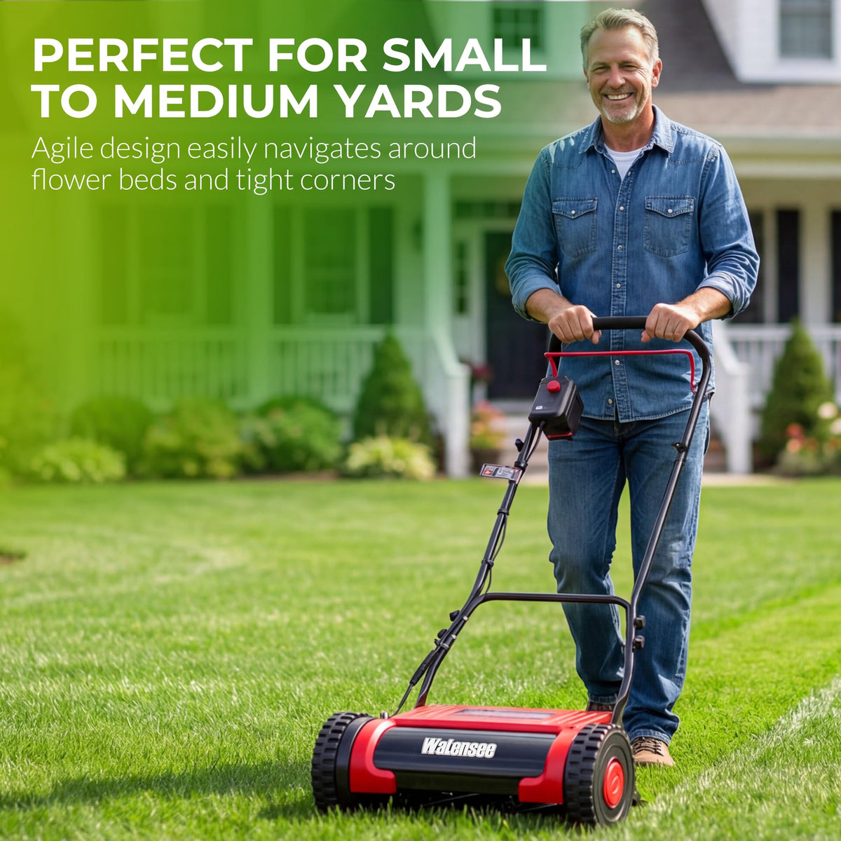 16-Inch Cordless Electric Reel Lawn Mower with 2 Batteries D930646