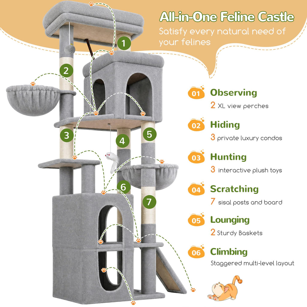 70 inch Light Grey Cat Tree Condos L21367