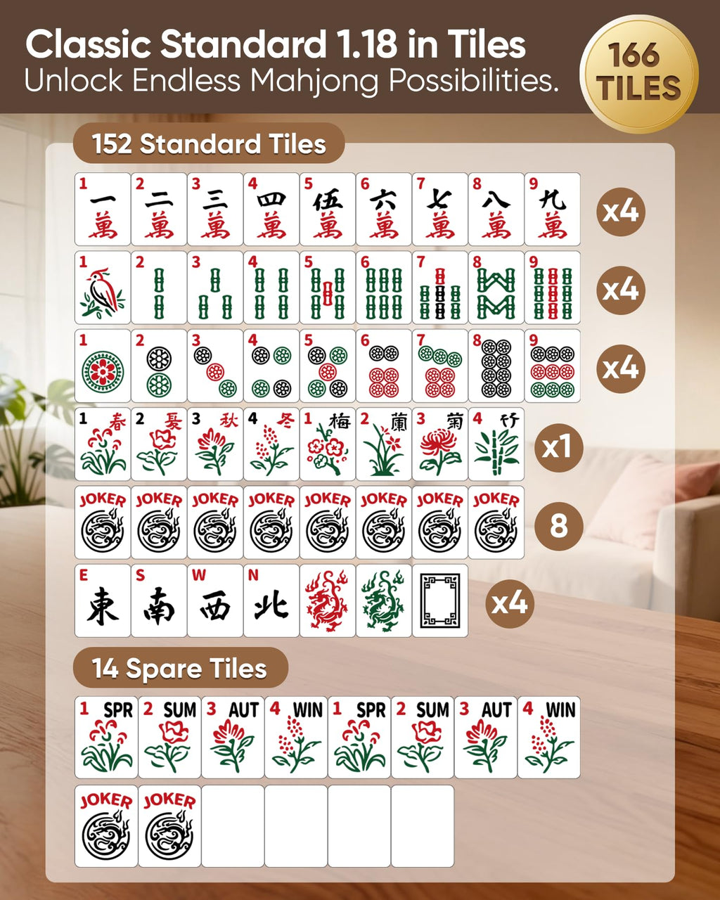 American Mahjong Tile Set with Game Accessories N73459