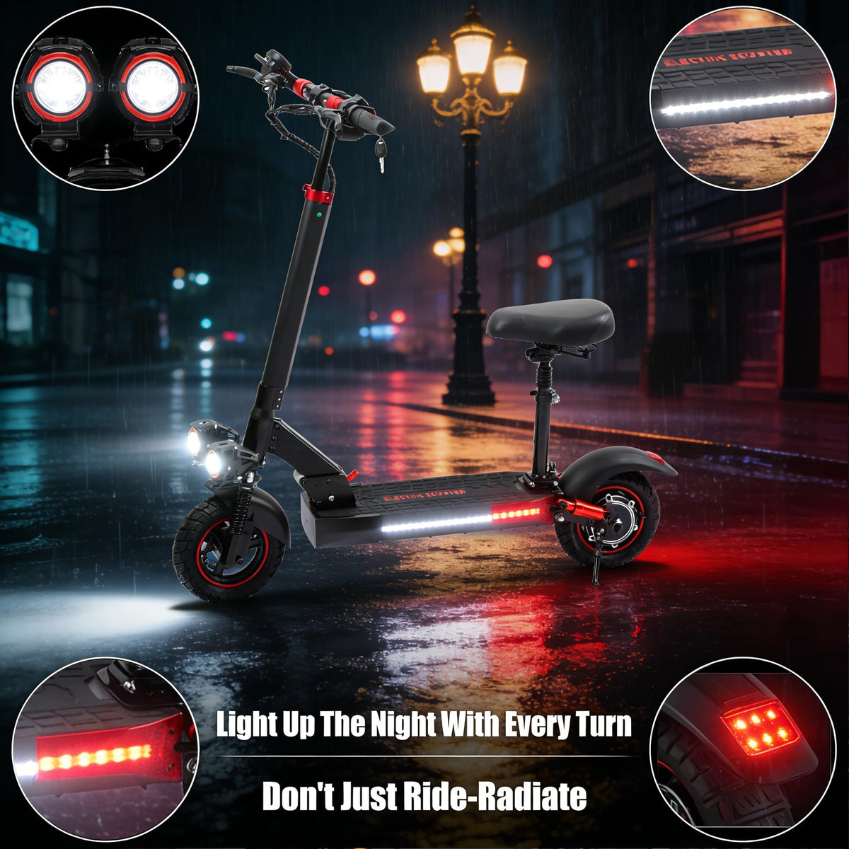 Electric Scooter with Seat, 1200W Motor, 28 MPH, 40 Miles Range, 48V 21AH Battery, 11" Off-Road Tire, Folding R240