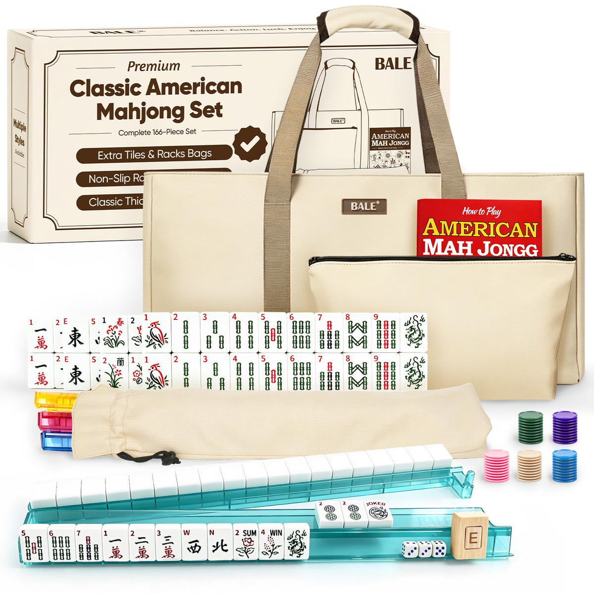 American Mahjong Tile Set with Game Accessories N73459
