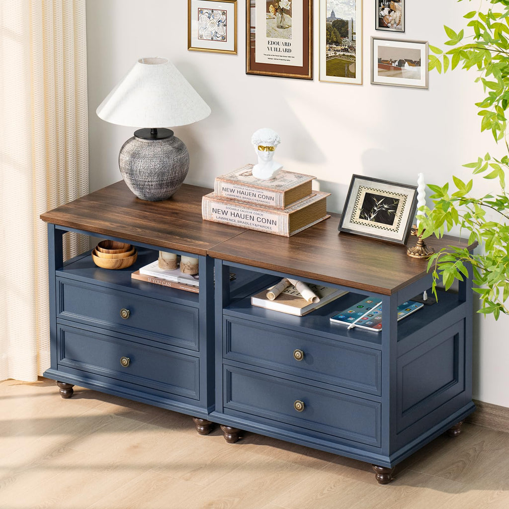 Blue 2 Drawer Wood Nightstand C27591