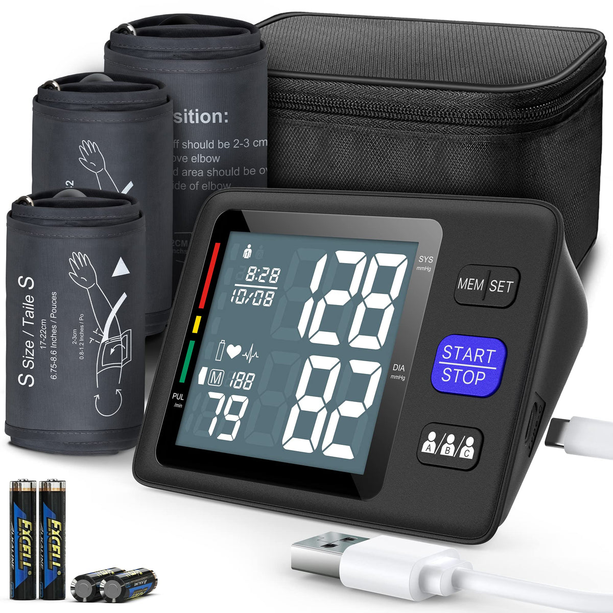 Blood Pressure Machine Upper Arm, 3 Size Cuffs, Automatic Digital BP Monitor, Large Backlit LCD D13408