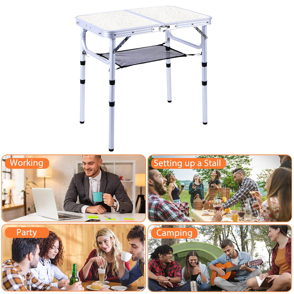 Small Portable Folding Camping Table, 3 Adjustable Height Lightweight Aluminum E342
