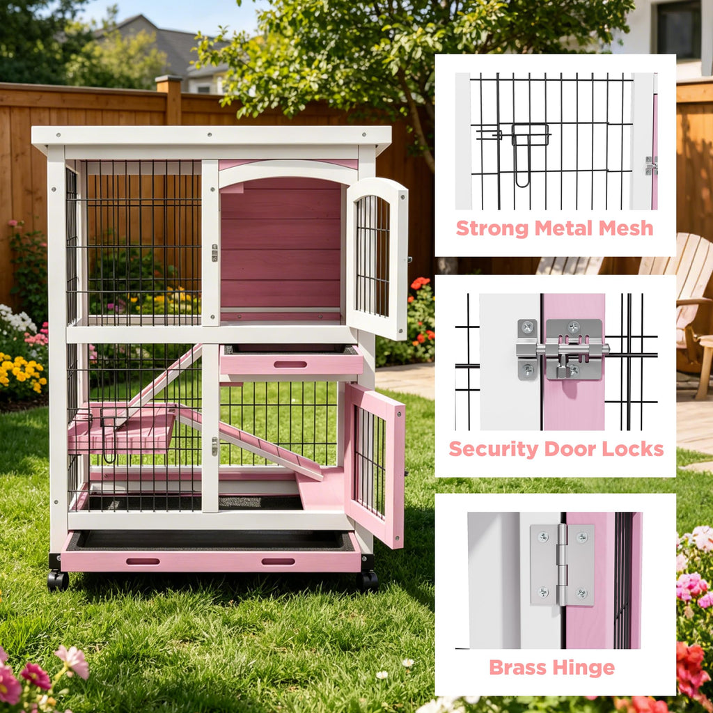 2-Story Wooden Bunny Cage with Removable Tray T9731