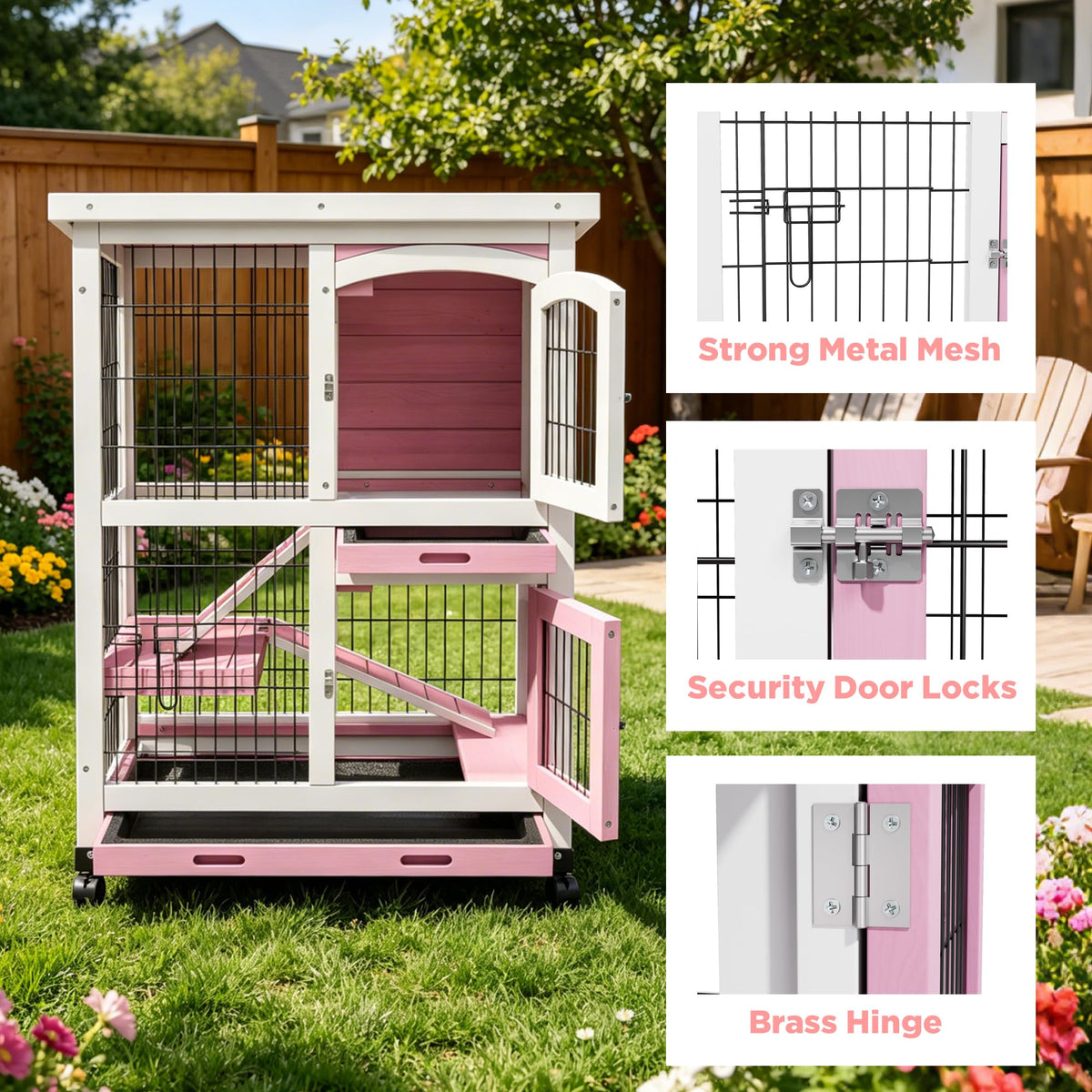 2-Story Wooden Bunny Cage with Removable Tray T9731