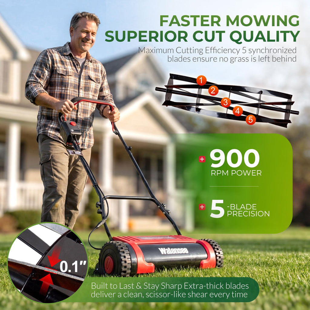 16-Inch Cordless Electric Reel Lawn Mower with 2 Batteries D930646