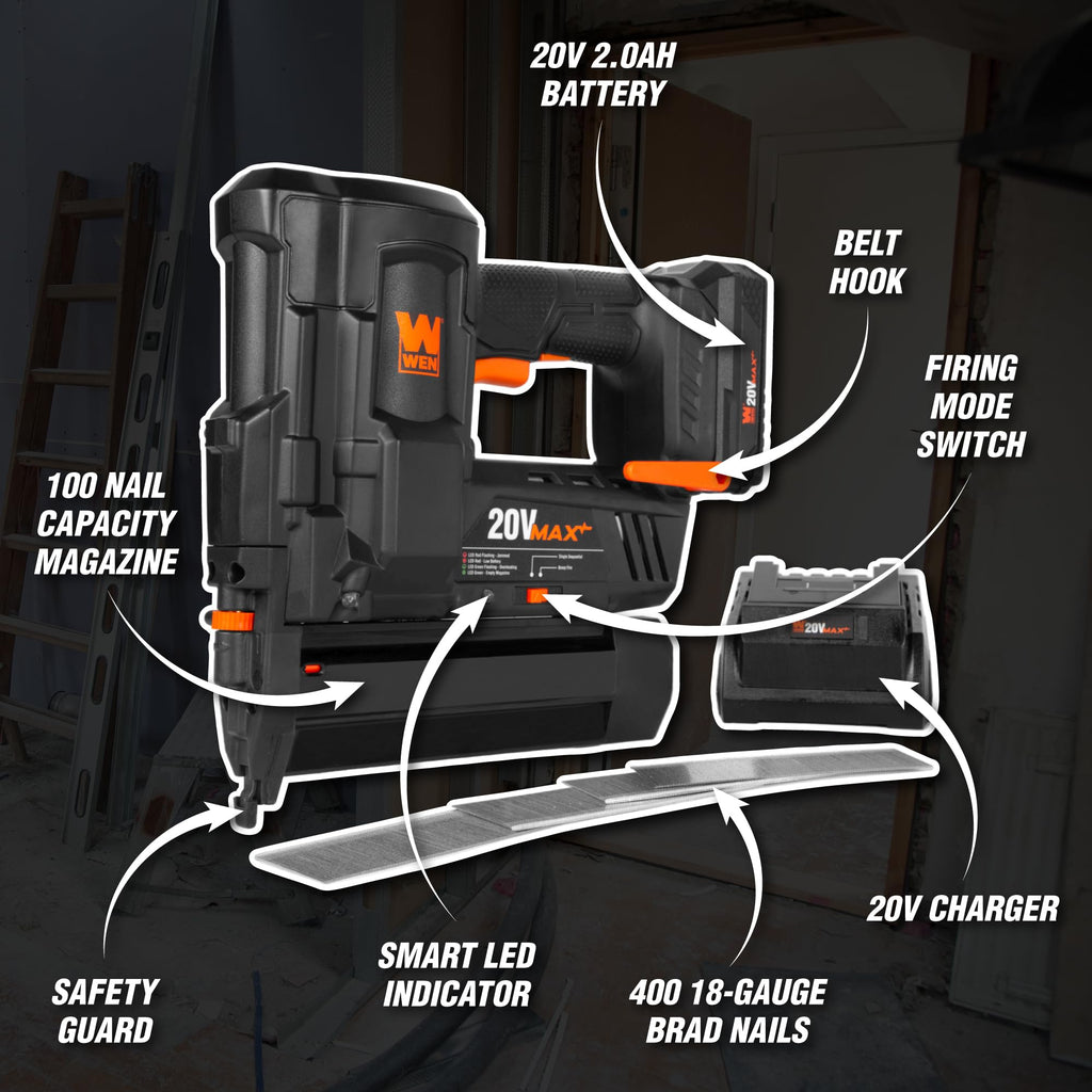 20V Max Cordless 18-Gauge Brad Nailer with Battery and Charger U16987
