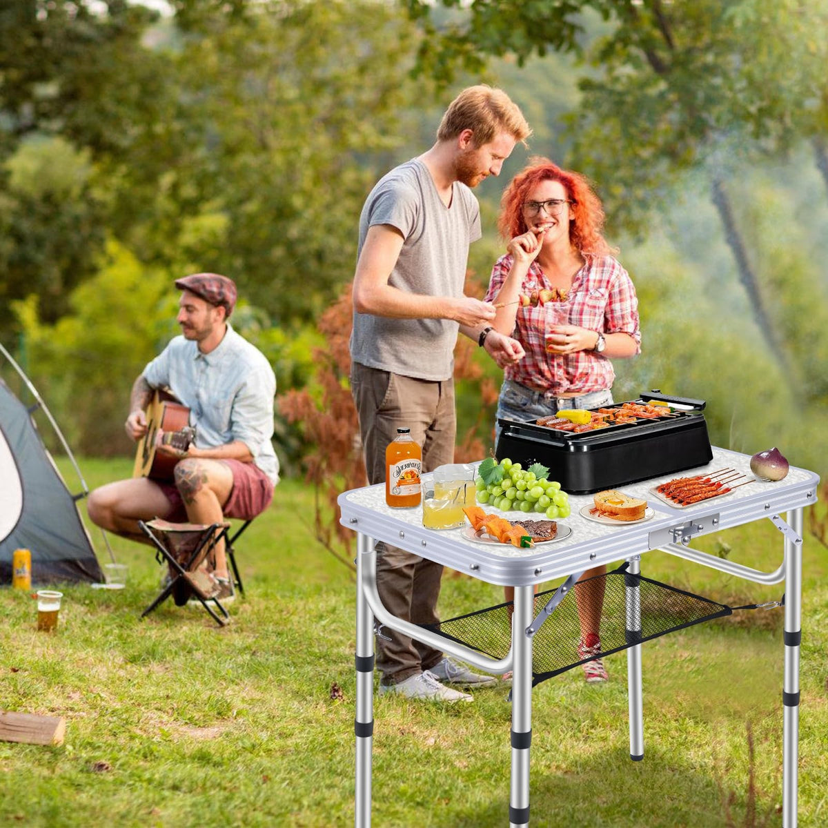 Small Portable Folding Camping Table, 3 Adjustable Height Lightweight Aluminum E342