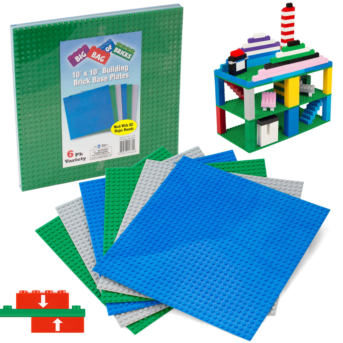 Green Blue White 10x10" Building Bricks Baseplates 4 Pack I27349