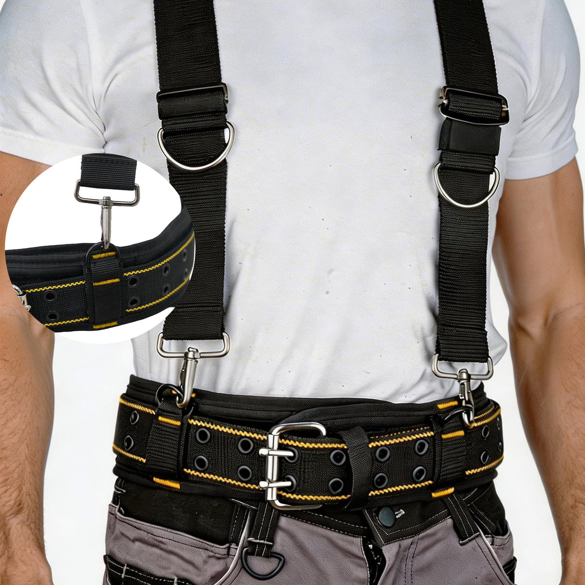 2-Inch Padded Tool Belt with 4 D-Rings Heavy Duty Double Metal Roller Buckle X73022
