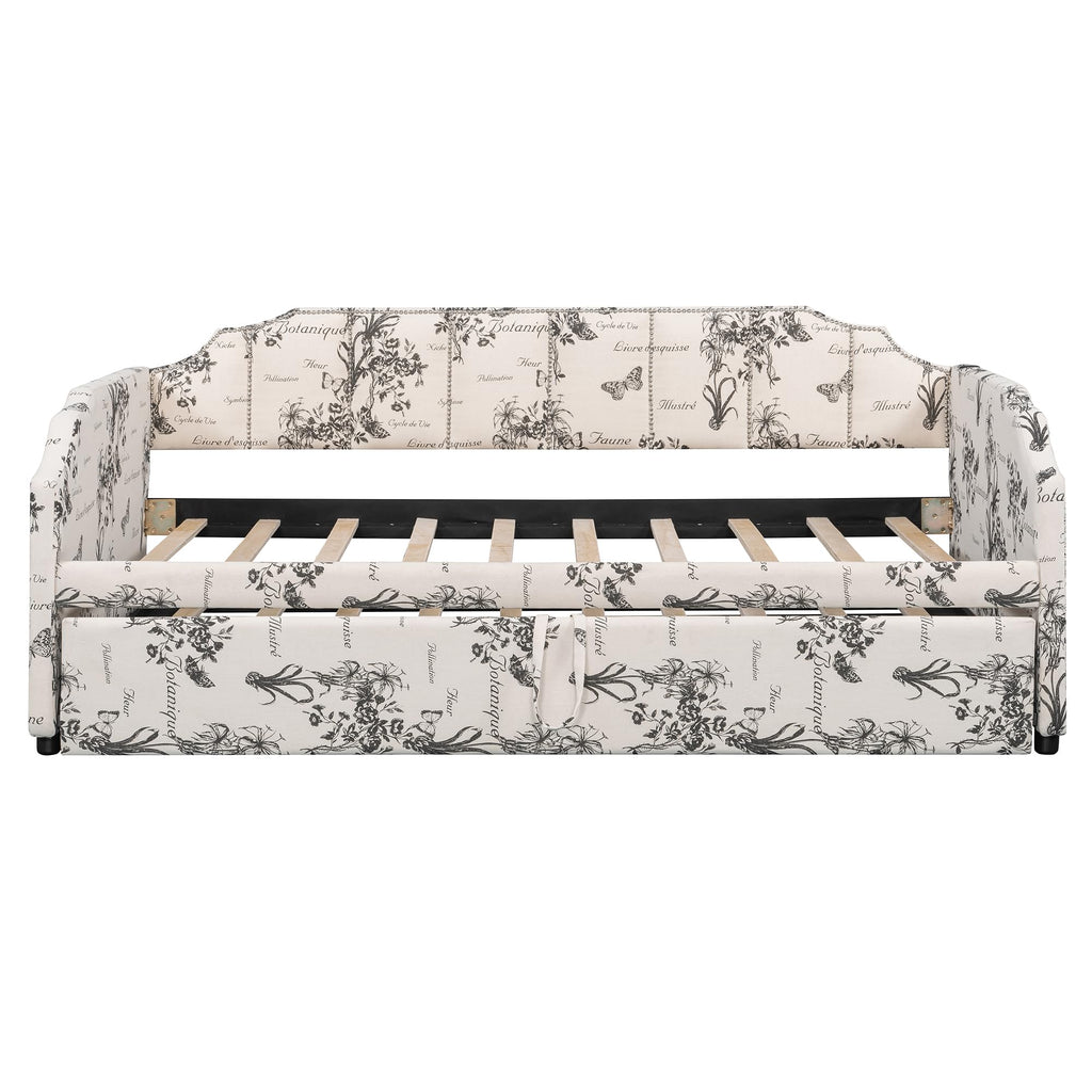 Twin Size Linen Upholstered Daybed with Trundle U948274