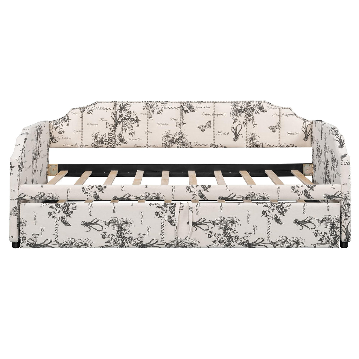 Twin Size Linen Upholstered Daybed with Trundle U948274