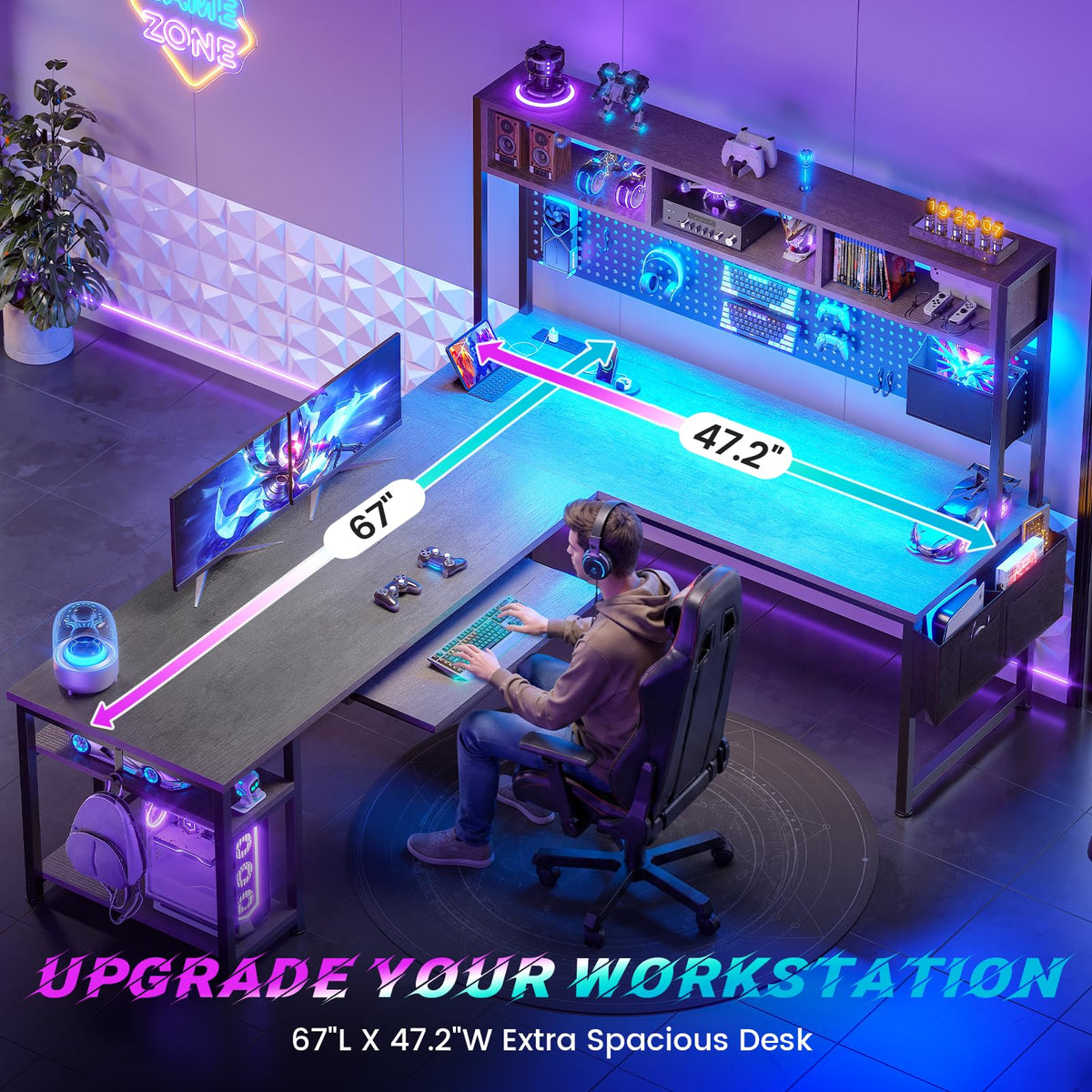 L Shaped Office Desk with Hutch H2090