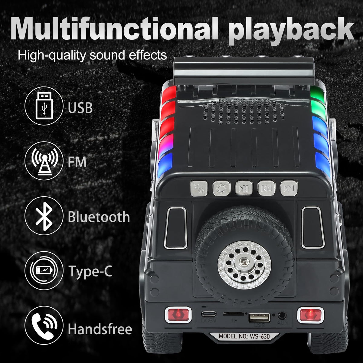 Black Off-Road Bluetooth Speaker with Roof Lights X11078