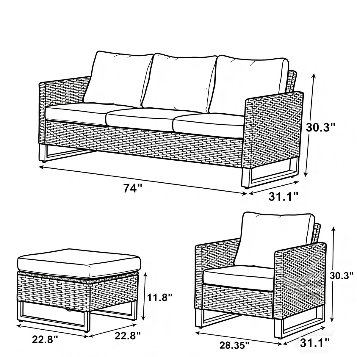 Wicker Patio Furniture Set of 5 D782