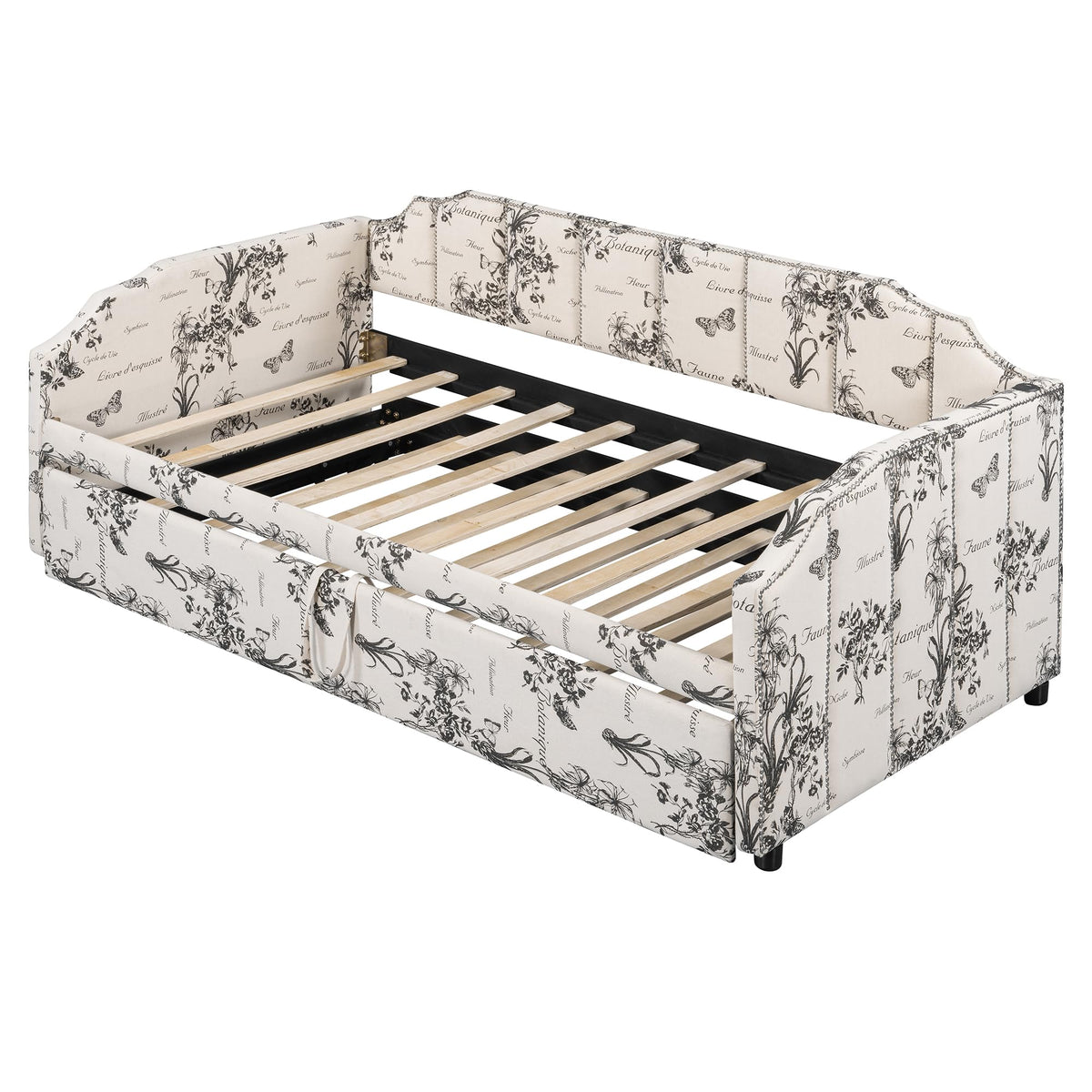 Twin Size Linen Upholstered Daybed with Trundle U948274