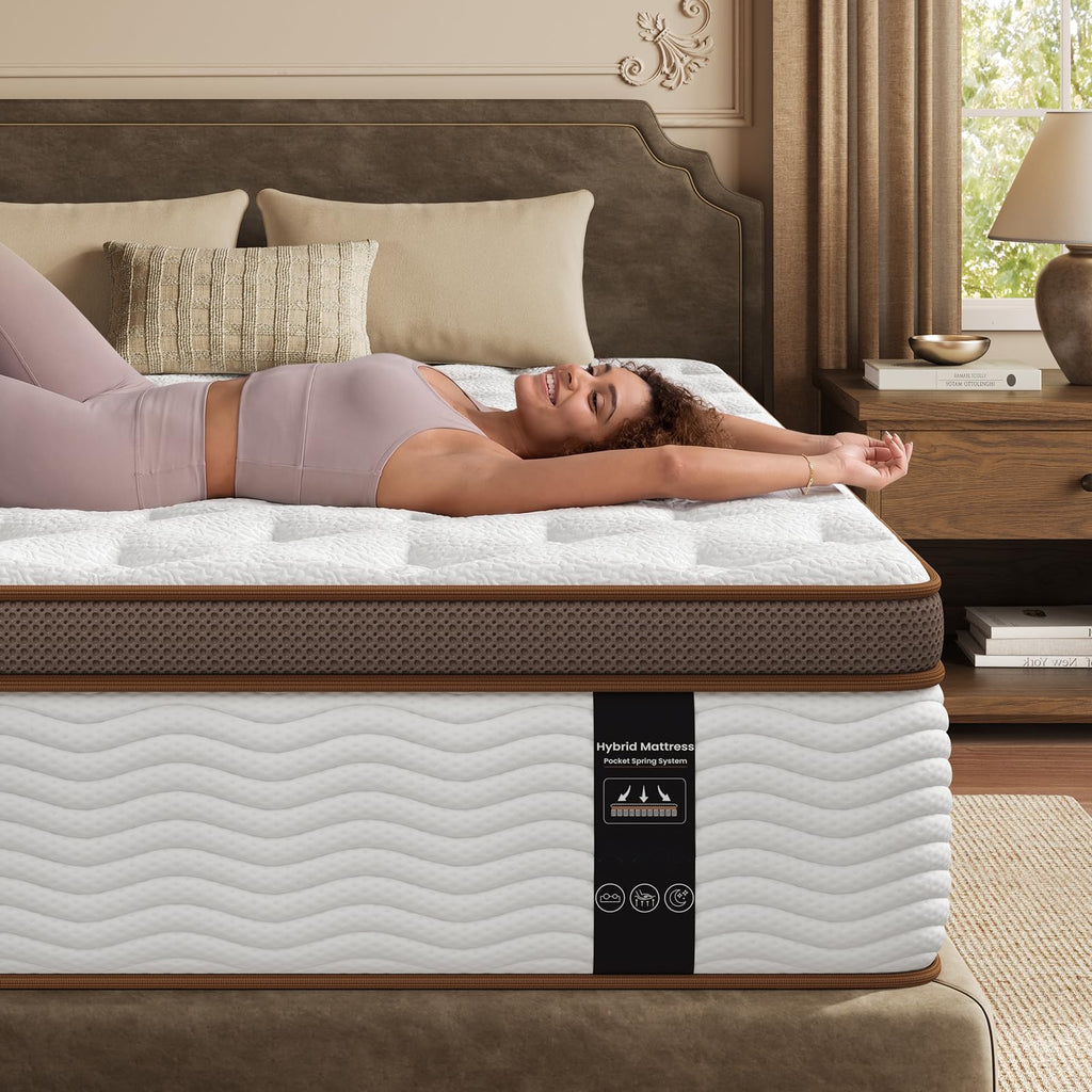 Queen Size 14 Inch Hybrid Mattress with Memory Foam J105706
