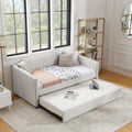 Beige Linen Twin Size Daybed with Pop Up Trundle P9678