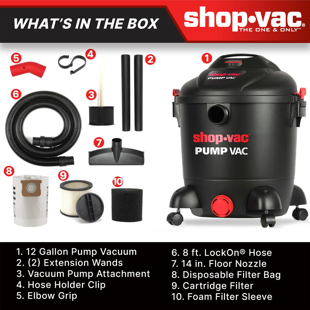 12 Gallon Wet Dry Pump Vacuum with Built-in Water Pump K9432