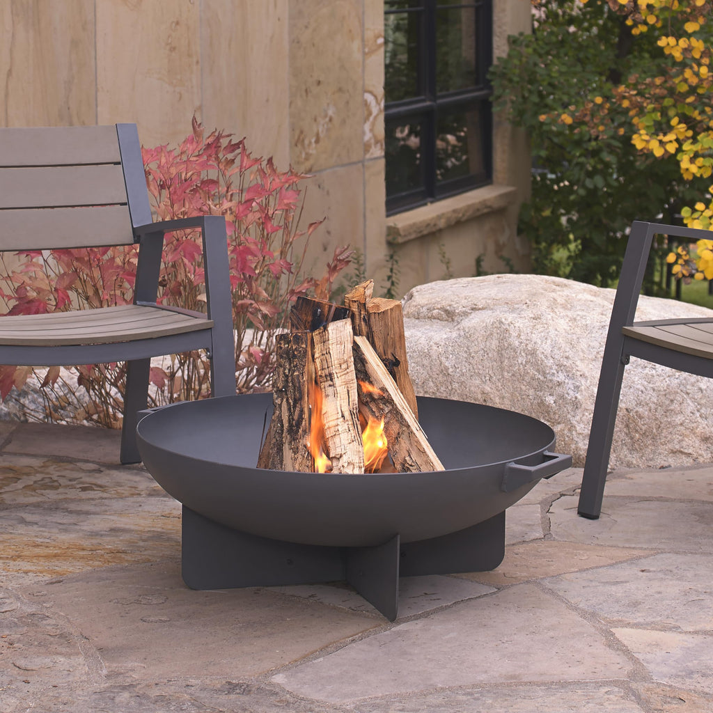 36” Round Wood Burning Steel Fire Pit with Spark Screen, Poker, Log Grate and Storage Cover Q868054