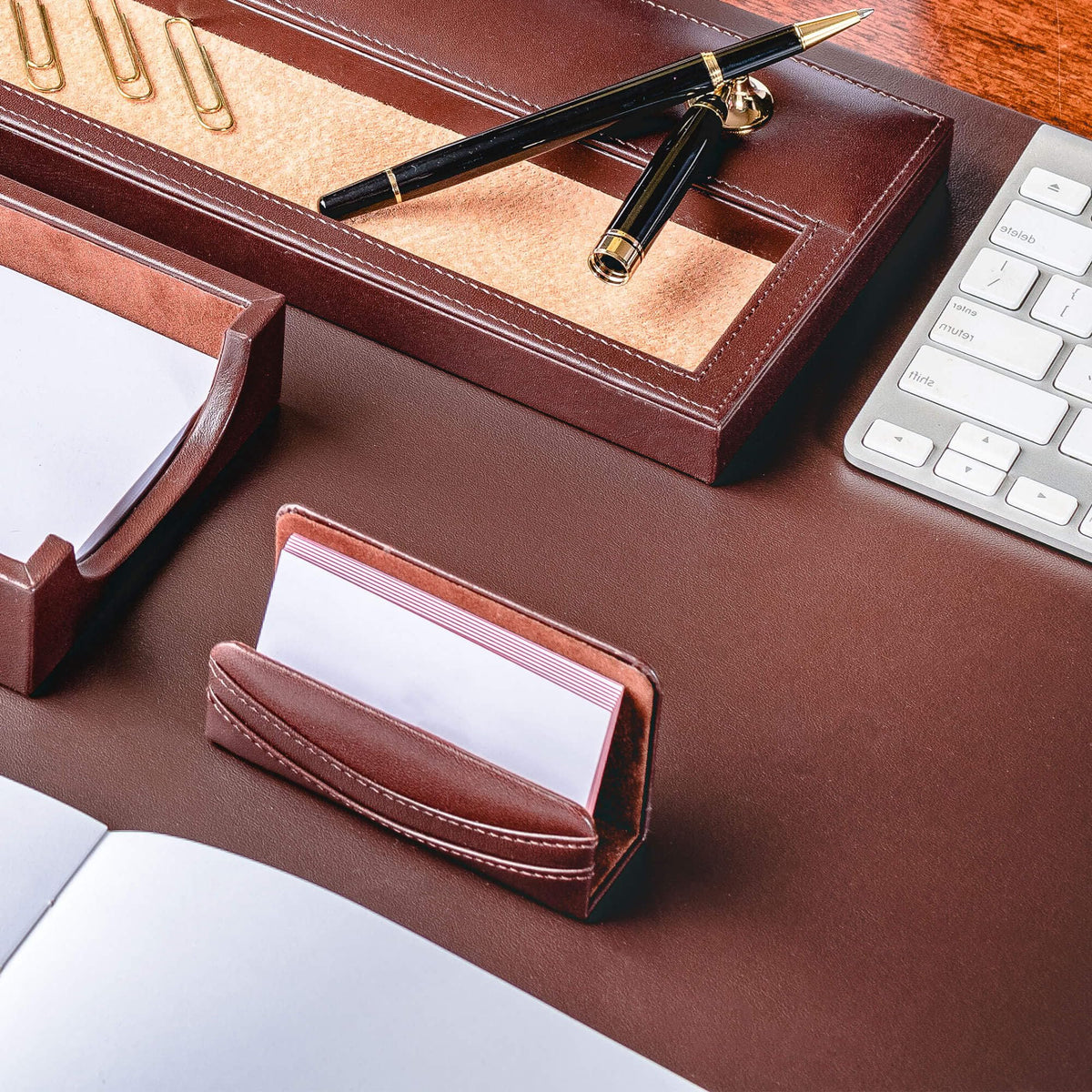 Chocolate Brown Leather 8 Piece Desk Set T47338