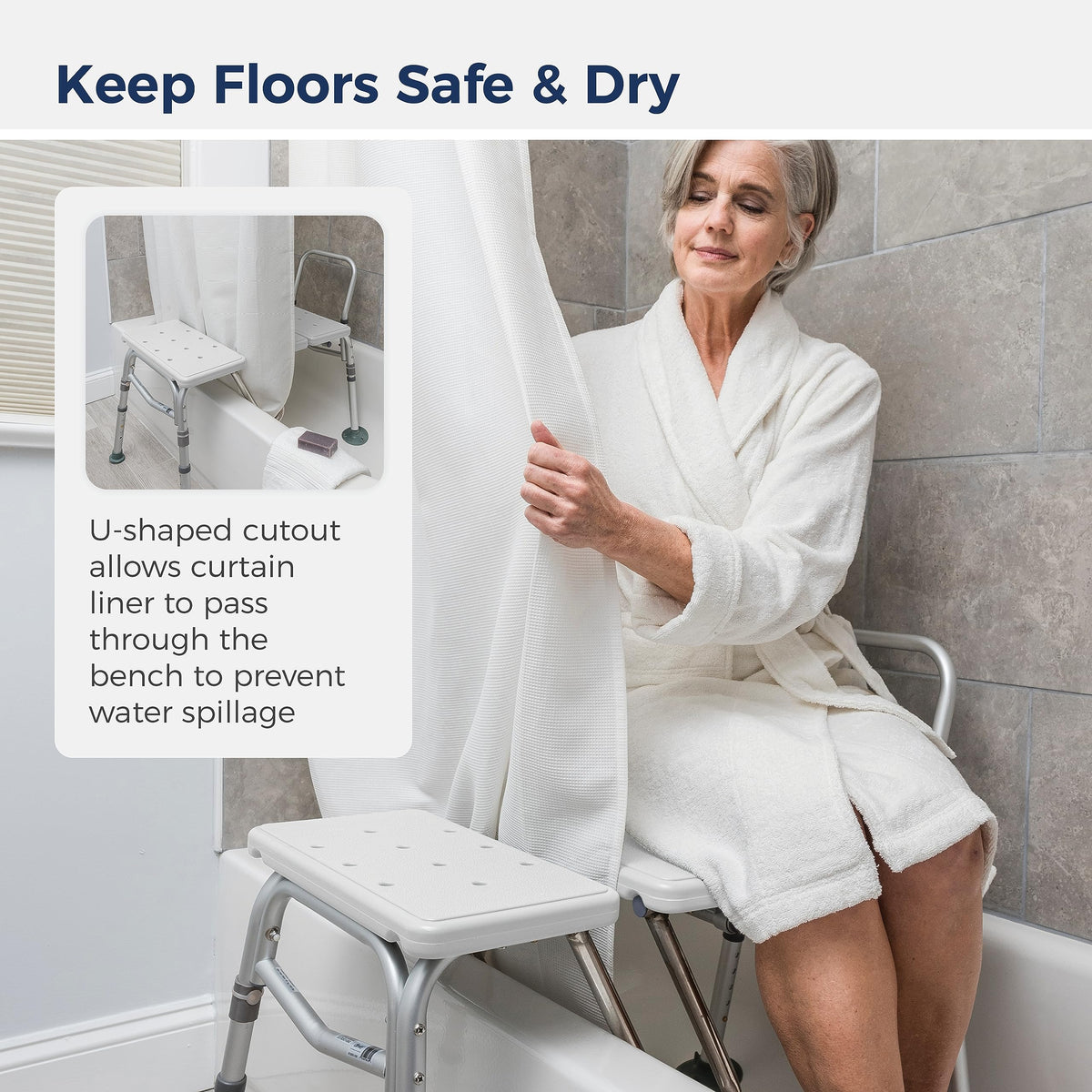Adjustable Height White Tub Transfer Bench Q64646