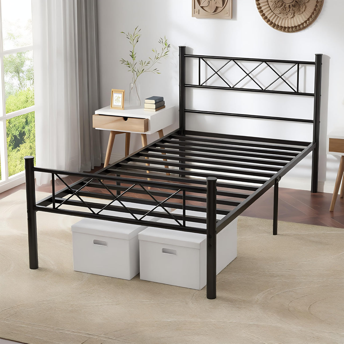 Twin Size Metal Bed Frame with Headboard O27013