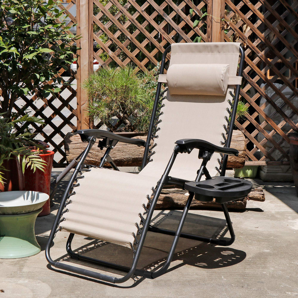 Zero Gravity Chair Set of 2 Folding Recliner with Cup Holder Tray and Pillow Q213