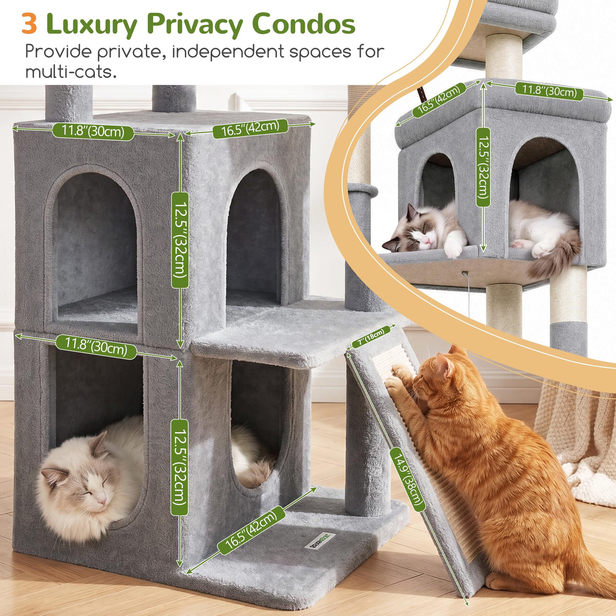 70 inch Light Grey Cat Tree Condos L21367